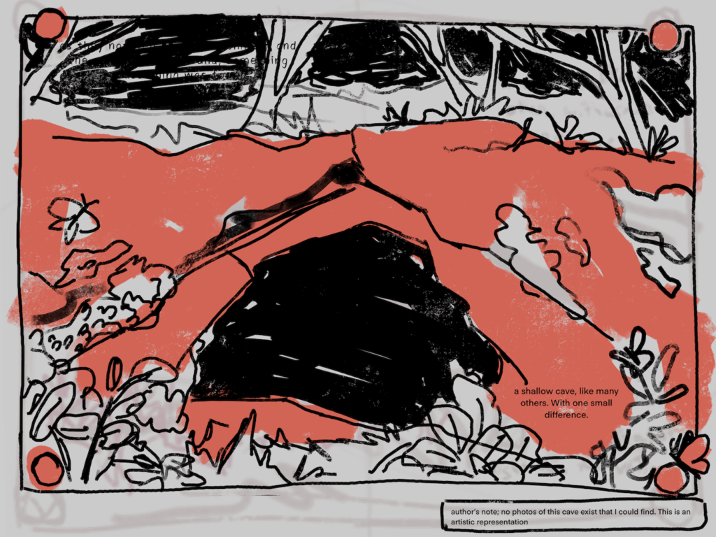 Development art of a cave for a page in Bugs in Peril by Maddy Ruth