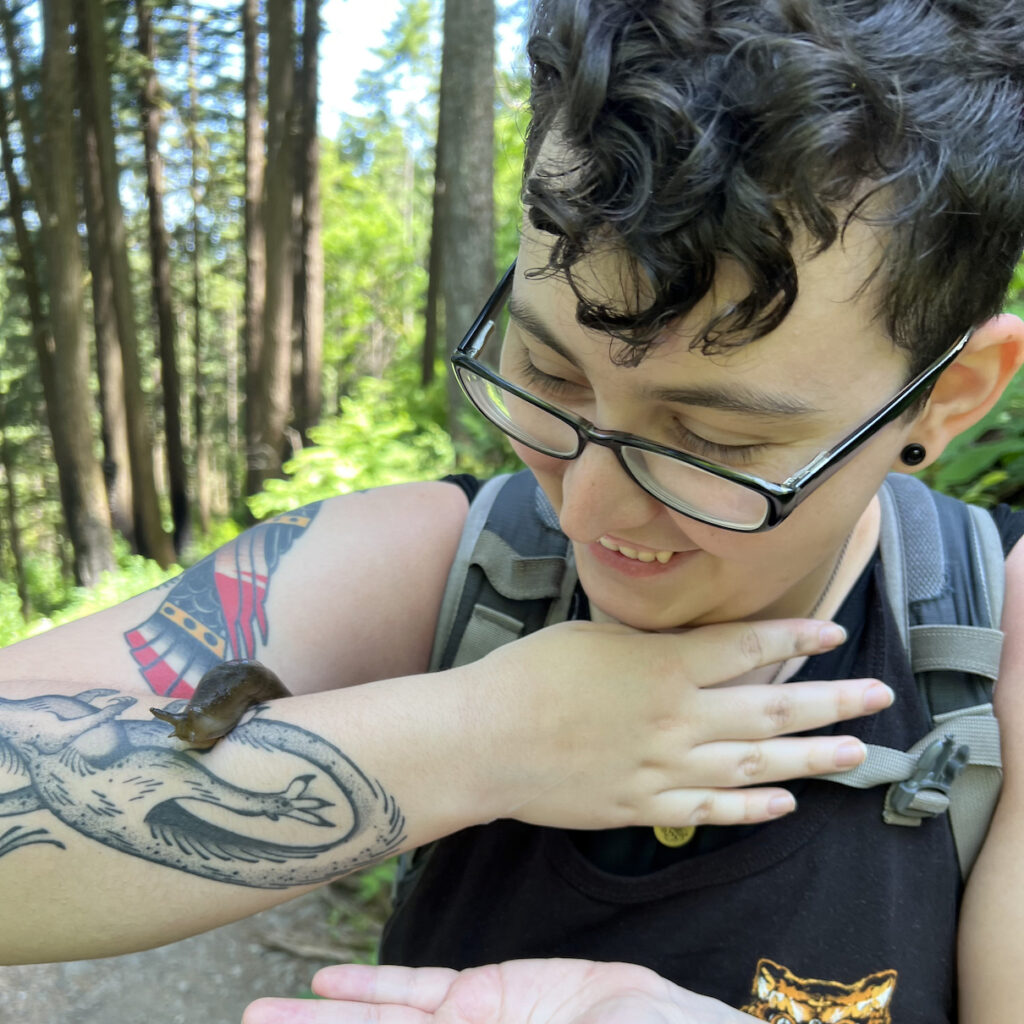 Multimedia artist Maddy Ruth with a slug